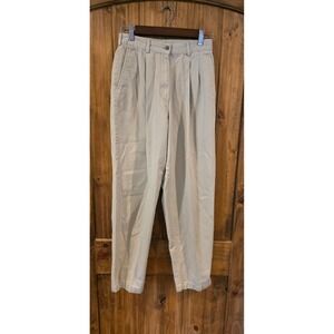 L.L.Bean Pleated Chino Pants Womens 8 Reg Khaki Excellent High Rise Cotton 0KN75